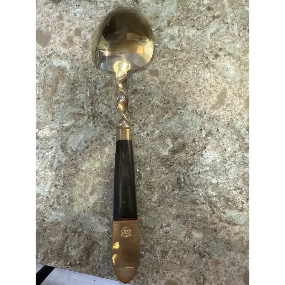 Vintage 1950’s Siam Thailand Mid Century Bronze And Wood Serving‎ Fork & Spoon